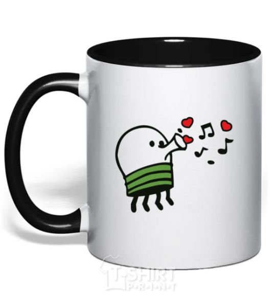 Mug with a colored handle Doodle jumr hearts black фото