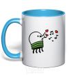 Mug with a colored handle Doodle jumr hearts sky-blue фото