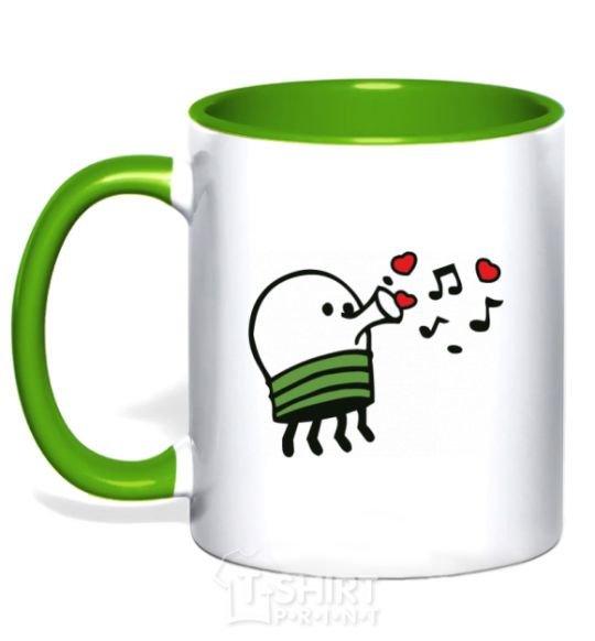 Mug with a colored handle Doodle jumr hearts kelly-green фото