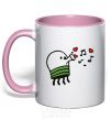 Mug with a colored handle Doodle jumr hearts light-pink фото