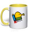 Mug with a colored handle Doodle jumr rocket yellow фото