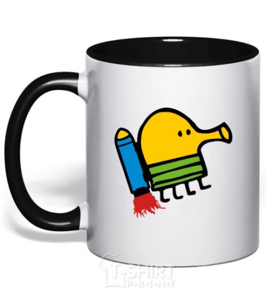 Mug with a colored handle Doodle jumr rocket black фото