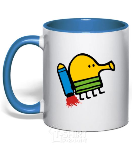 Mug with a colored handle Doodle jumr rocket royal-blue фото