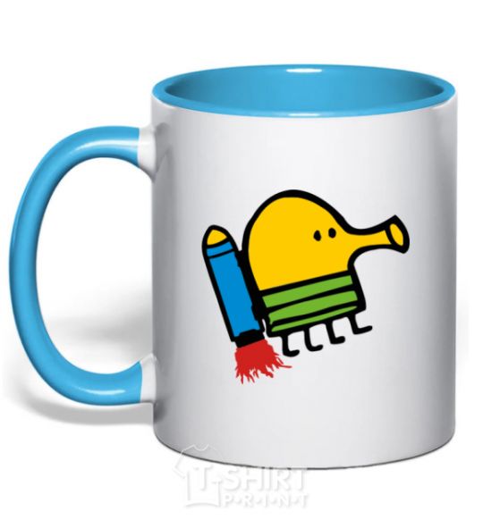 Mug with a colored handle Doodle jumr rocket sky-blue фото