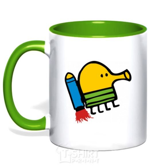 Mug with a colored handle Doodle jumr rocket kelly-green фото