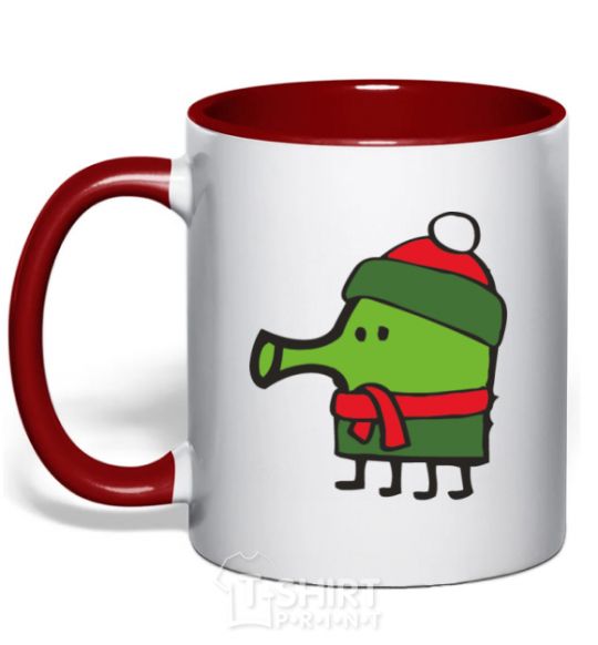 Mug with a colored handle Doodle jumr New Year's Eve red фото