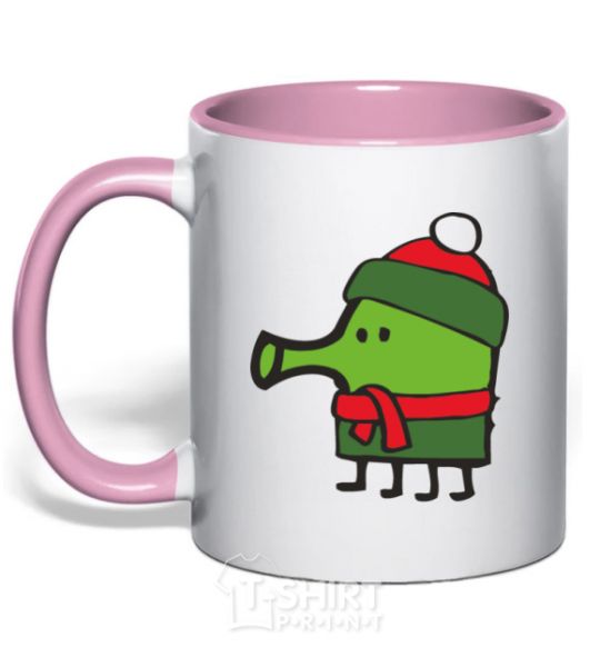 Mug with a colored handle Doodle jumr New Year's Eve light-pink фото