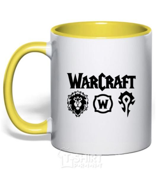 Mug with a colored handle Warcraft symbols yellow фото