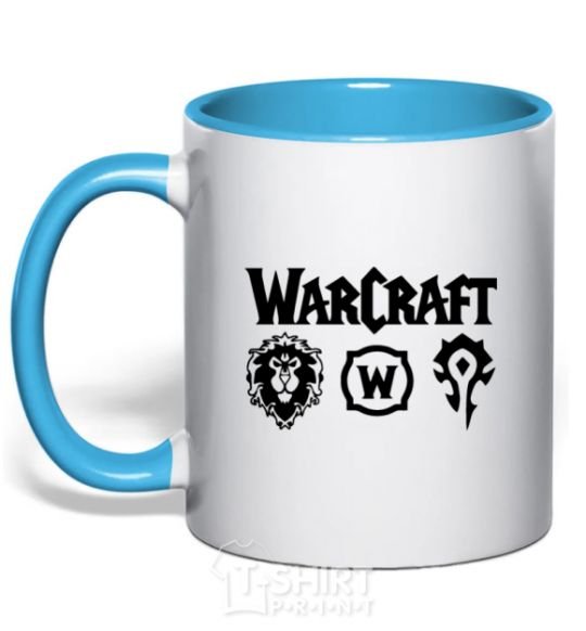 Mug with a colored handle Warcraft symbols sky-blue фото