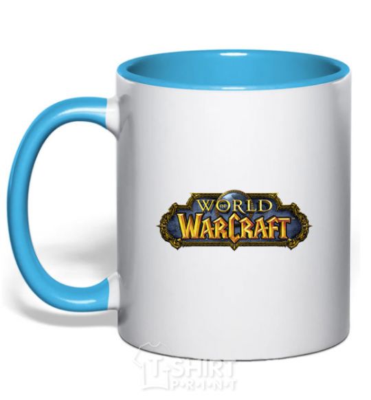 Mug with a colored handle Warcraft color logo sky-blue фото