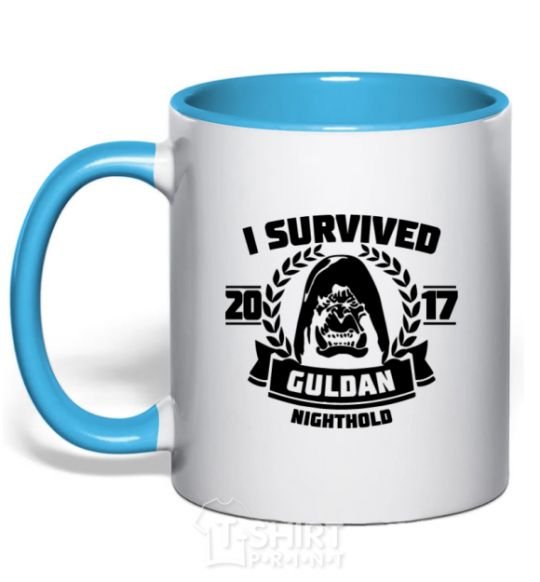 Mug with a colored handle I survived Guldan sky-blue фото