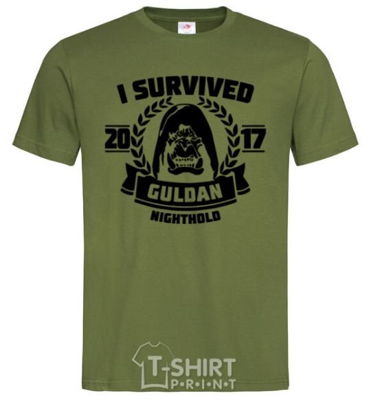 Мужская футболка I survived Guldan Оливковый фото