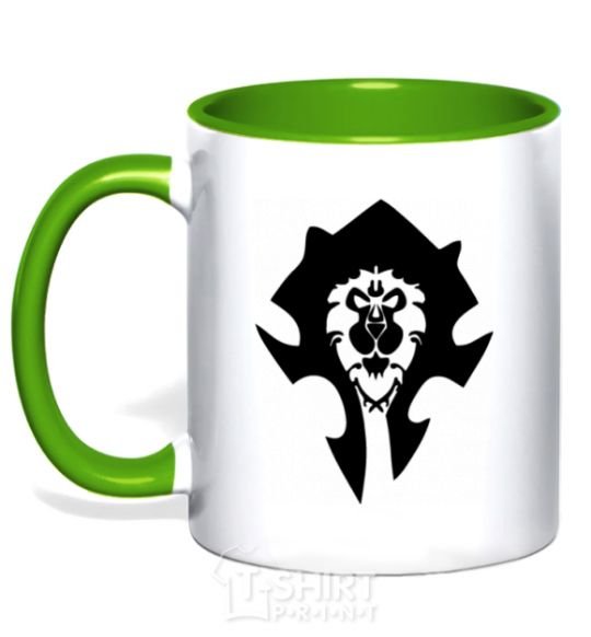Mug with a colored handle The Bifactional Warcraft Symbol kelly-green фото