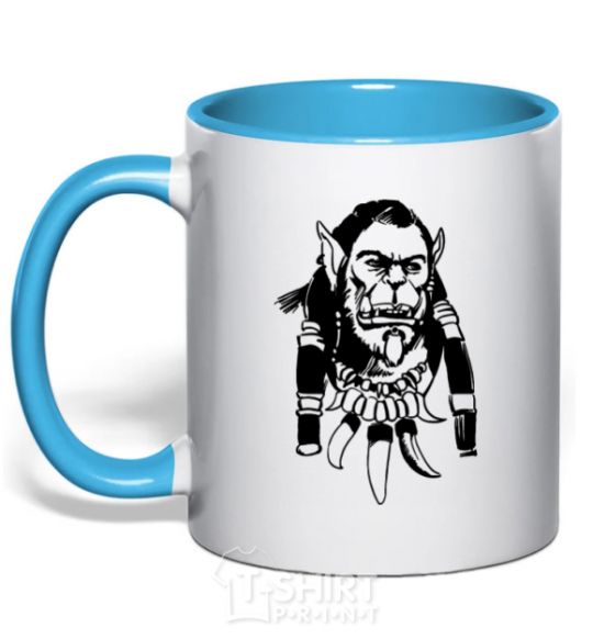 Mug with a colored handle Durotan sky-blue фото
