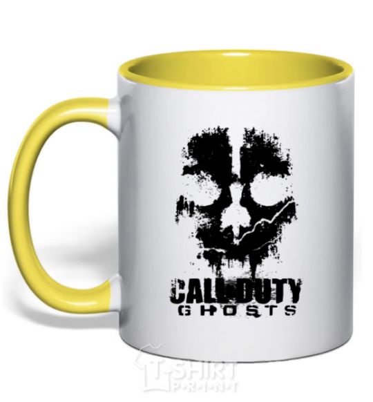Mug with a colored handle Call of Duty ghosts with skull yellow фото