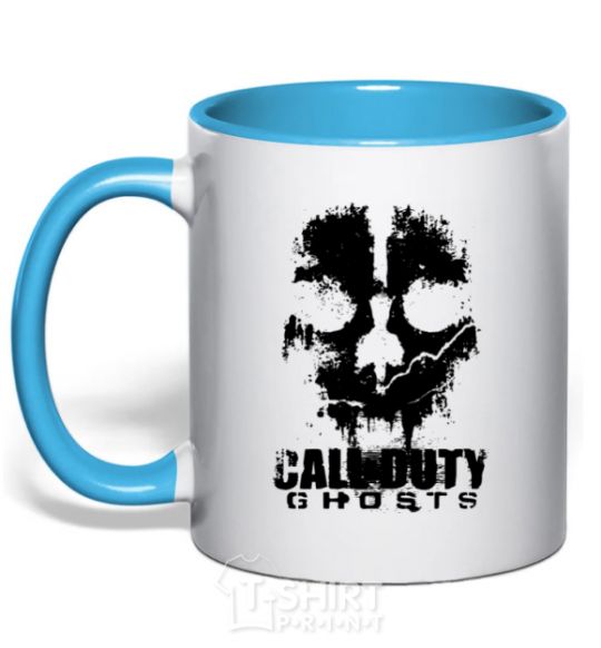 Mug with a colored handle Call of Duty ghosts with skull sky-blue фото