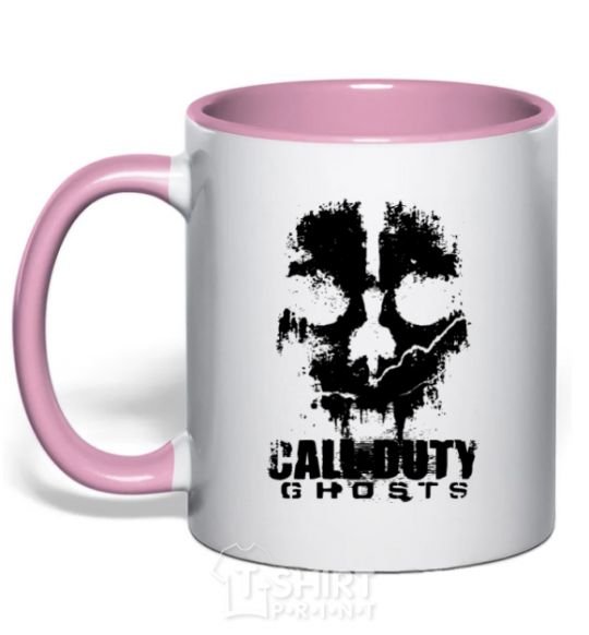 Mug with a colored handle Call of Duty ghosts with skull light-pink фото