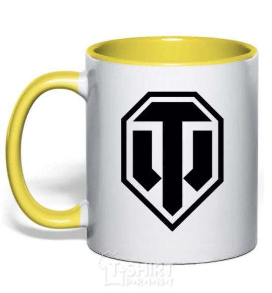 Mug with a colored handle Танки yellow фото