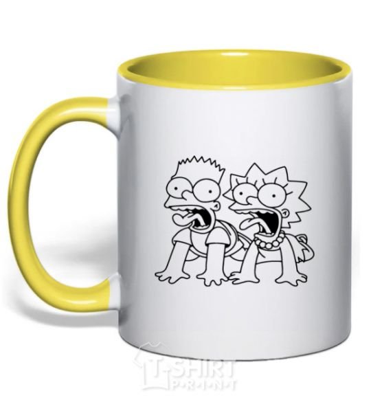 Mug with a colored handle Fox and Bart yellow фото