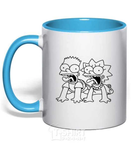 Mug with a colored handle Fox and Bart sky-blue фото