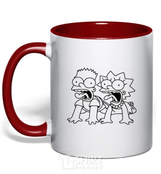 Mug with a colored handle Fox and Bart red фото