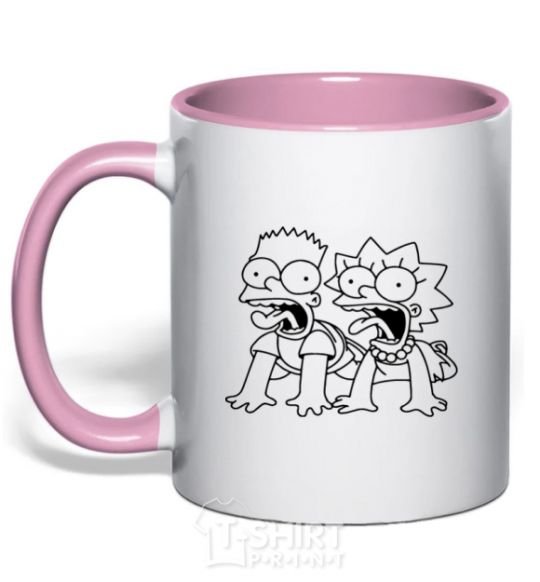 Mug with a colored handle Fox and Bart light-pink фото