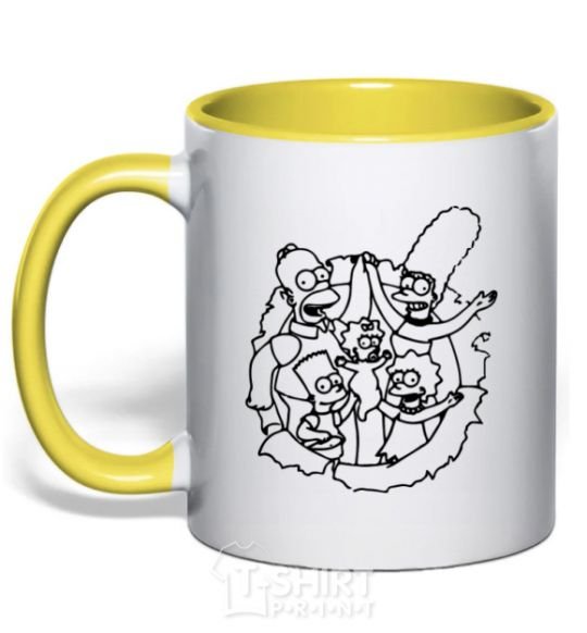 Mug with a colored handle The Simpsons together yellow фото