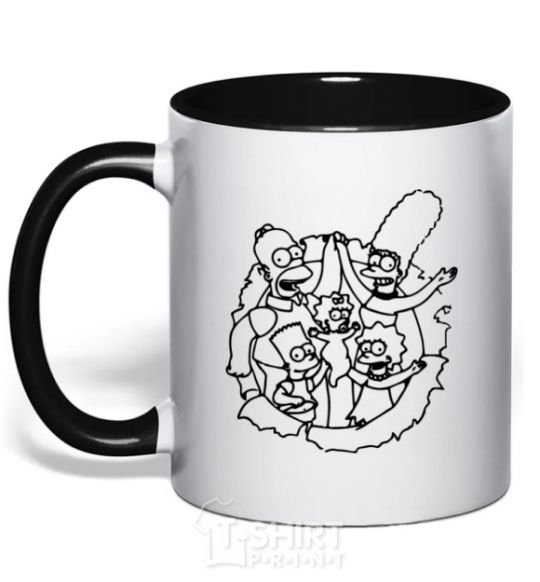 Mug with a colored handle The Simpsons together black фото