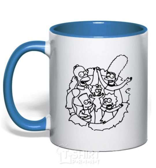 Mug with a colored handle The Simpsons together royal-blue фото