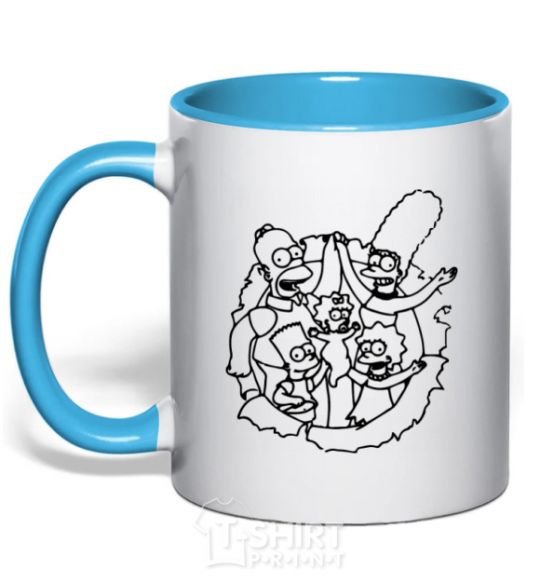 Mug with a colored handle The Simpsons together sky-blue фото