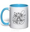 Mug with a colored handle The Simpsons together sky-blue фото