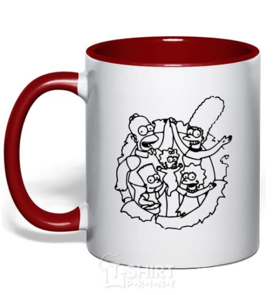 Mug with a colored handle The Simpsons together red фото