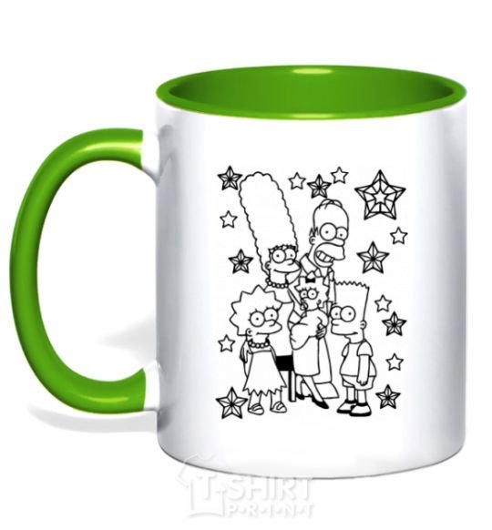 Mug with a colored handle The Simpsons in the stars kelly-green фото