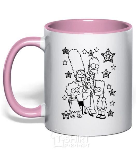 Mug with a colored handle The Simpsons in the stars light-pink фото