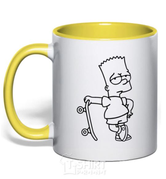 Mug with a colored handle Bart and his skateboard yellow фото