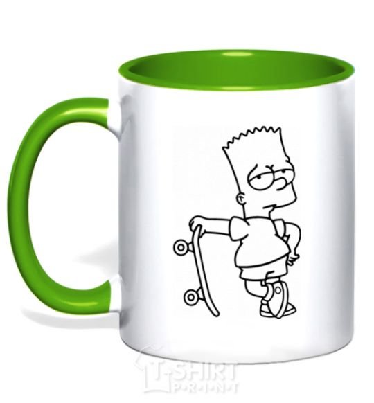 Mug with a colored handle Bart and his skateboard kelly-green фото