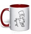 Mug with a colored handle Bart and his skateboard red фото