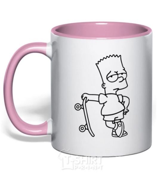 Mug with a colored handle Bart and his skateboard light-pink фото