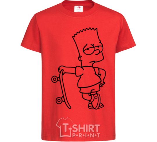 Детская футболка Барт со скейтом Красный фото