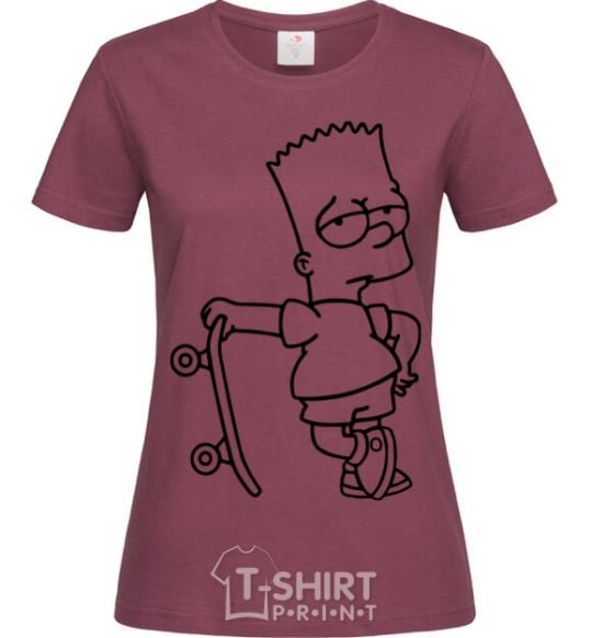 Women's T-shirt Bart and his skateboard burgundy фото