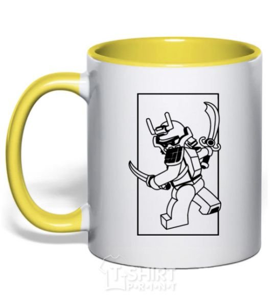 Mug with a colored handle A framed warrior yellow фото