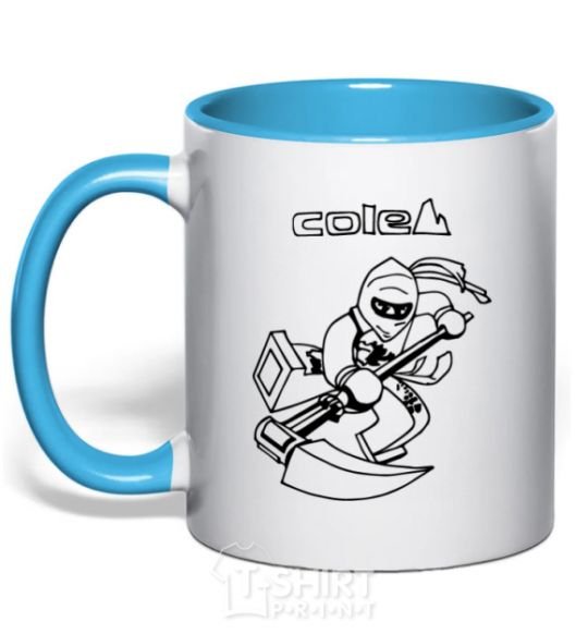 Mug with a colored handle Cole sky-blue фото