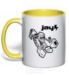 Mug with a colored handle Jay drawing yellow фото