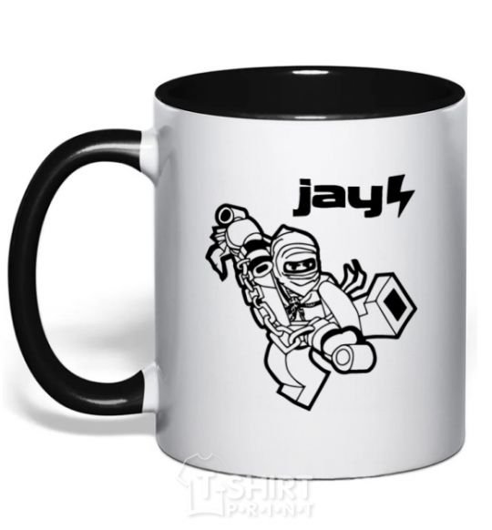 Mug with a colored handle Jay drawing black фото