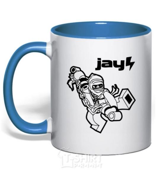 Mug with a colored handle Jay drawing royal-blue фото