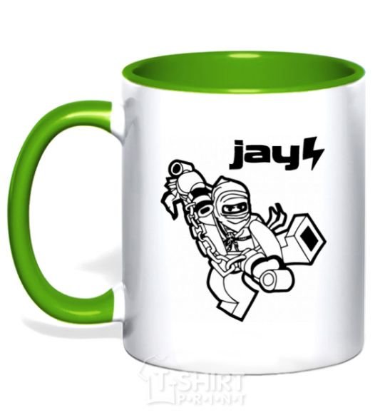 Mug with a colored handle Jay drawing kelly-green фото