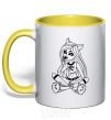 Mug with a colored handle A monster in slippers yellow фото