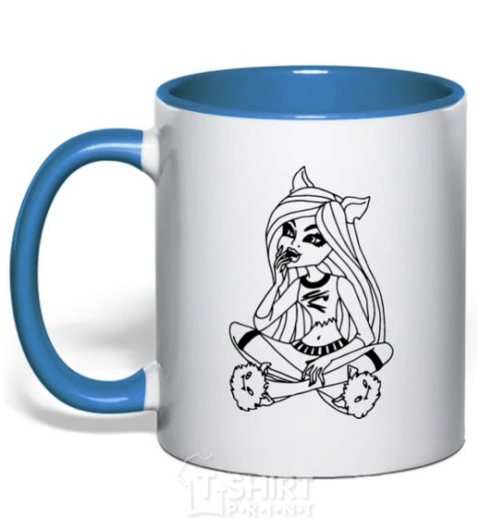 Mug with a colored handle A monster in slippers royal-blue фото