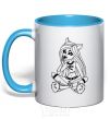 Mug with a colored handle A monster in slippers sky-blue фото