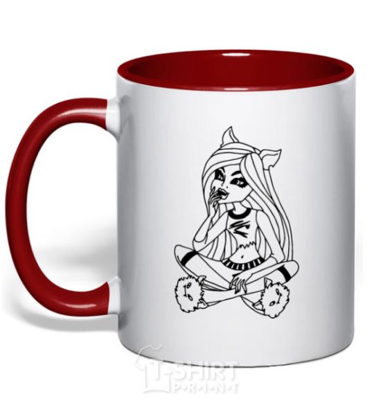 Mug with a colored handle A monster in slippers red фото